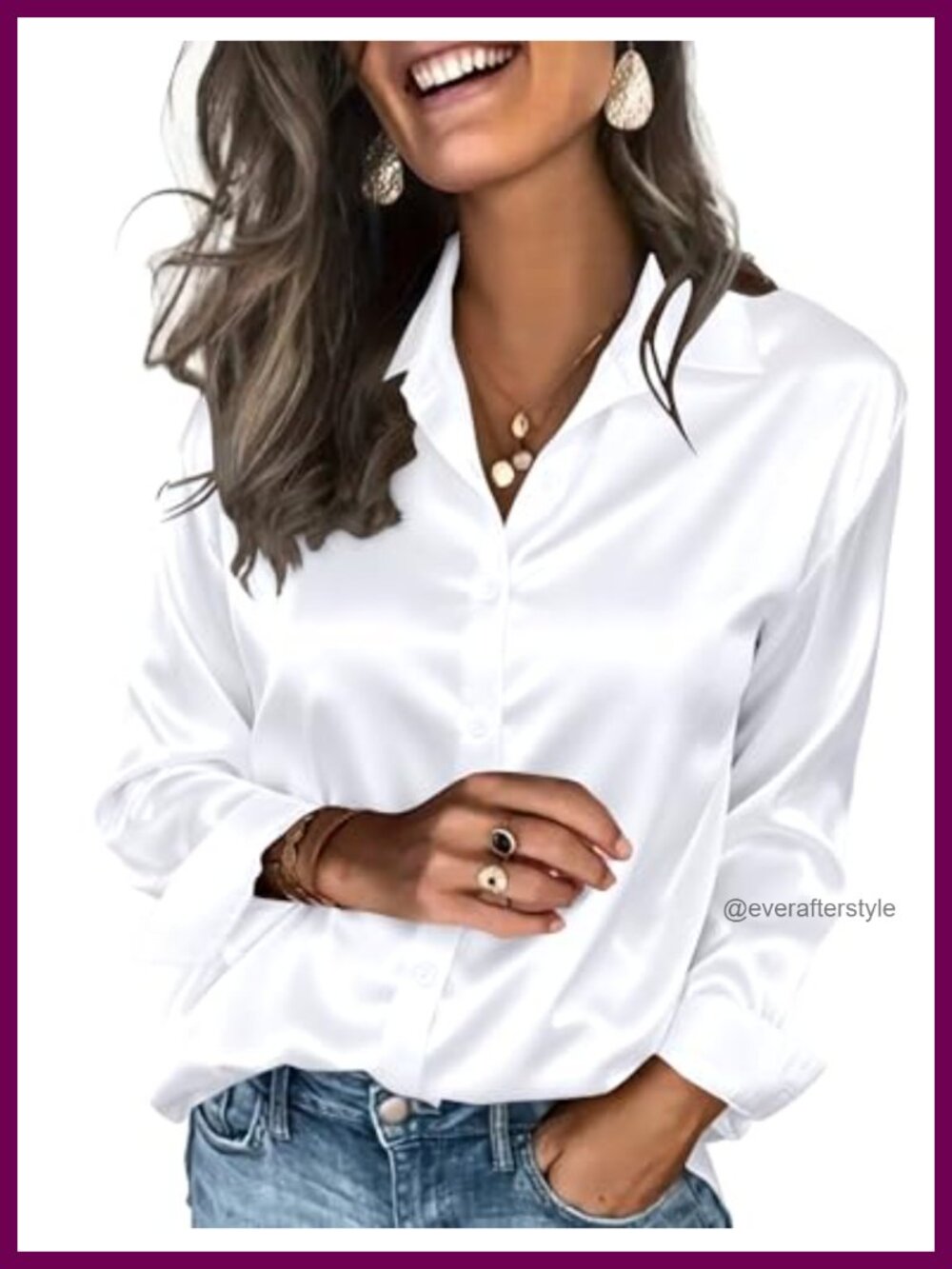 Satin Button Down Blouse Long Sleeve Silk Top
